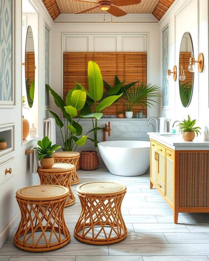 Rattan Furniture for Coastal Elegance - 25 Tropical Bathroom Ideas