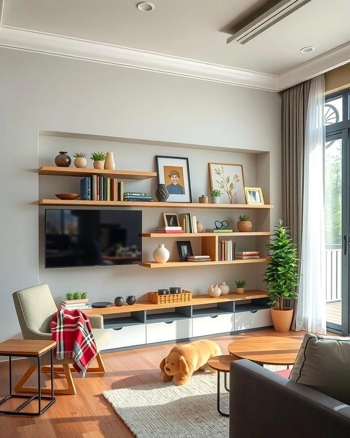 Recessed Wall Shelves for Space Efficiency - 30 Living Room Shelf Ideas