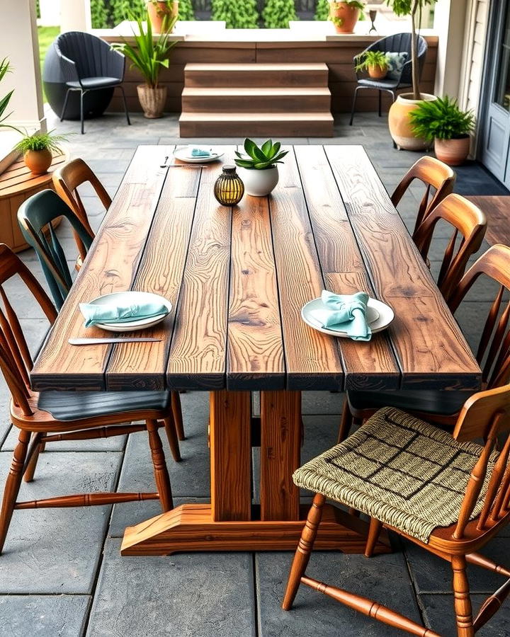 Reclaimed Wood Table - 30 Farmhouse Patio Ideas