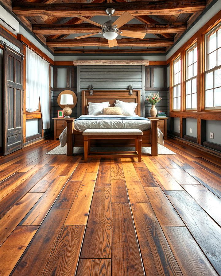 Reclaimed Wood for a Vintage Feel - 30 Bedroom Flooring Ideas