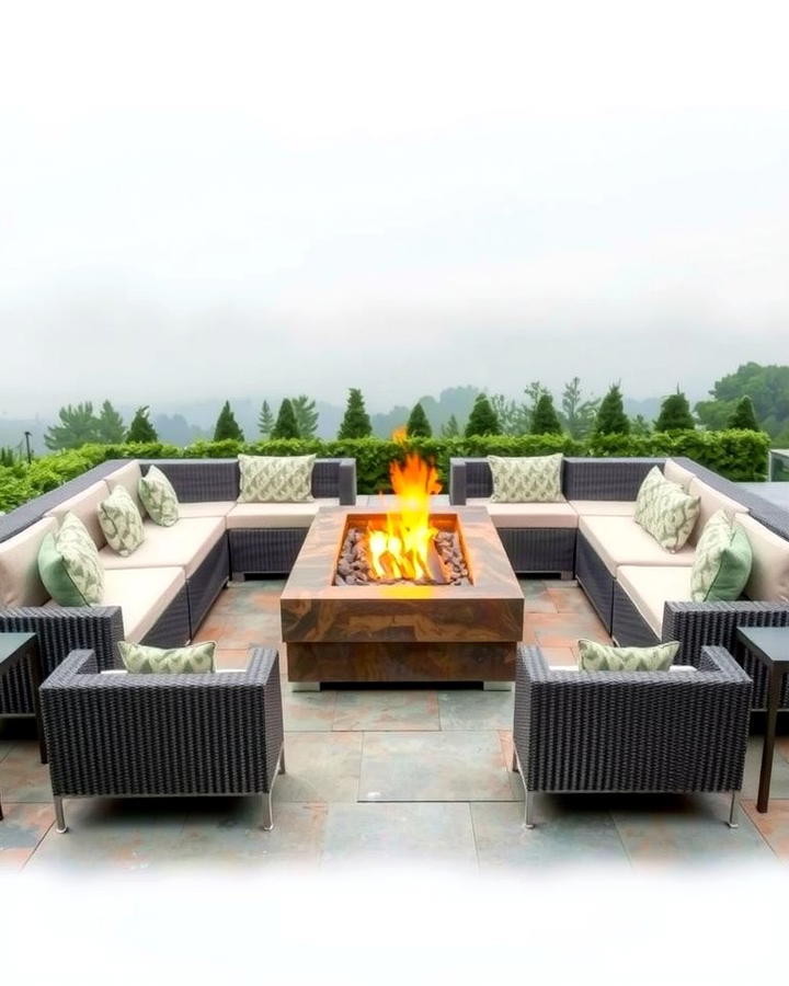 Rectangular Firepit with Sectional Seating - 25 Patio Ideas With Firepit