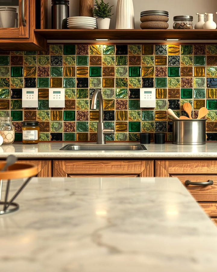 Recycled Glass Tiles - 25 Rustic Backsplash Ideas