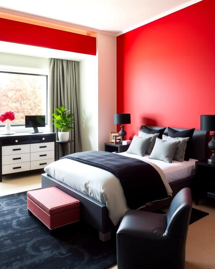 Red Accent Wall - 25 red black and white bedroom ideas