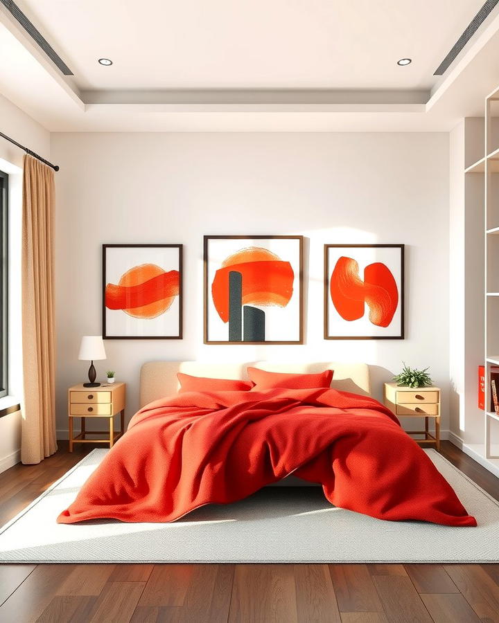 Red Artwork as a Focal Point - 25 Red Bedroom Ideas