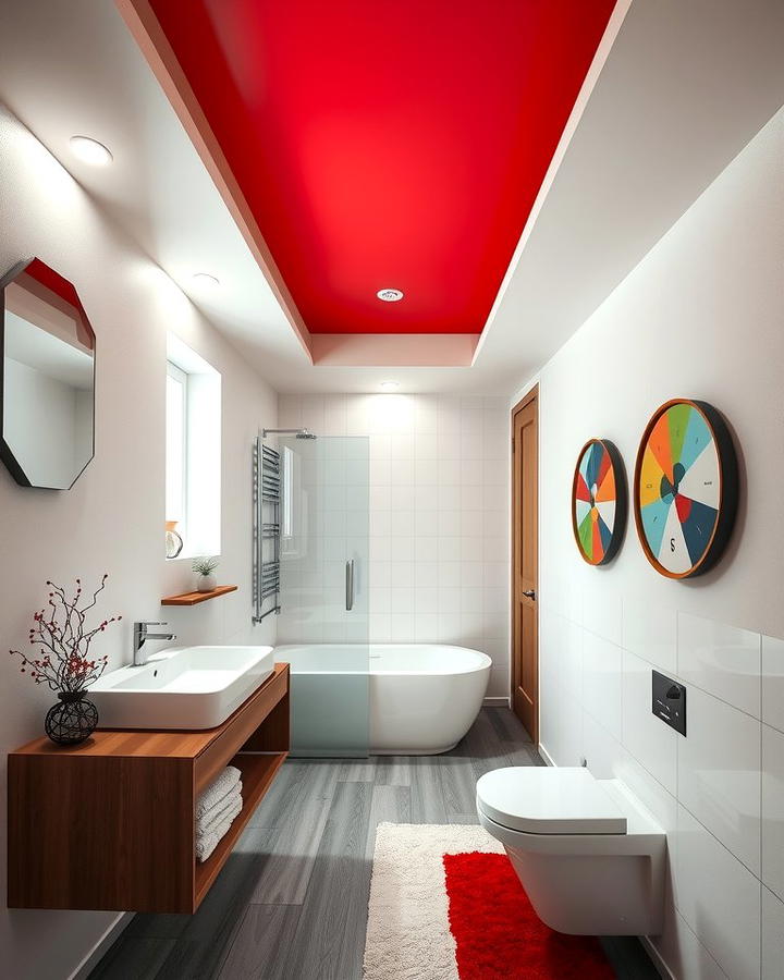 Red Ceiling Accent - 25 Red Bathroom Ideas