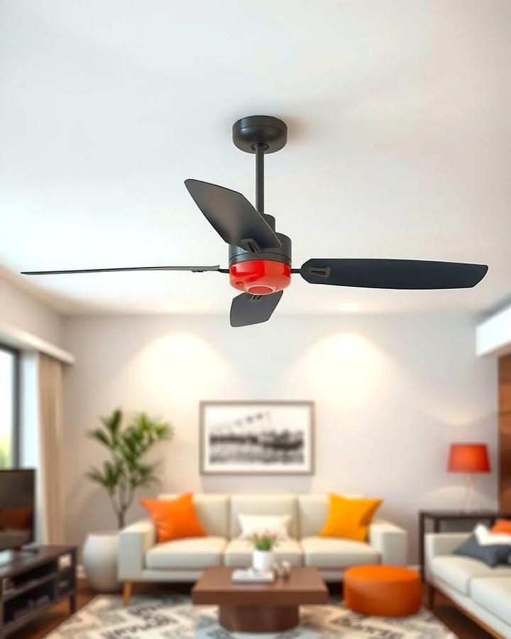 Red Ceiling Fan with Grey Blades - 25 Red and Grey Living Room Ideas