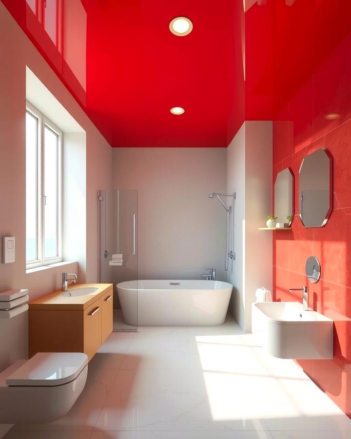 Red Ceiling Highlight - 25 Red Bathroom Ideas