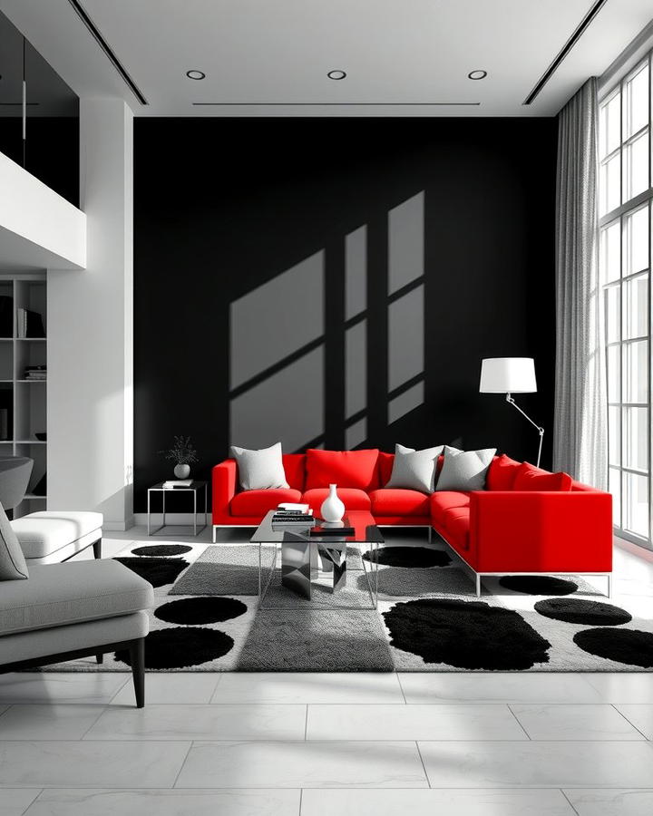 Red Couch Paired with Monochrome Decor - 25 Red Couch Living Room Ideas