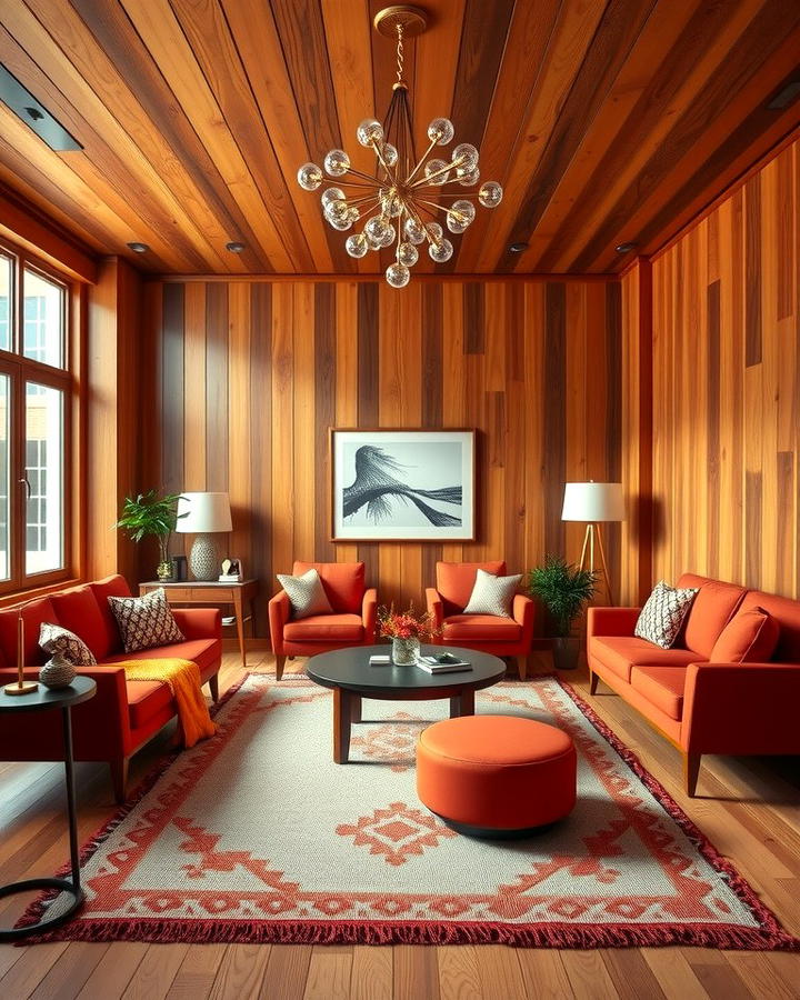 Red Couch in a Mid Century Modern Design - 25 Red Couch Living Room Ideas