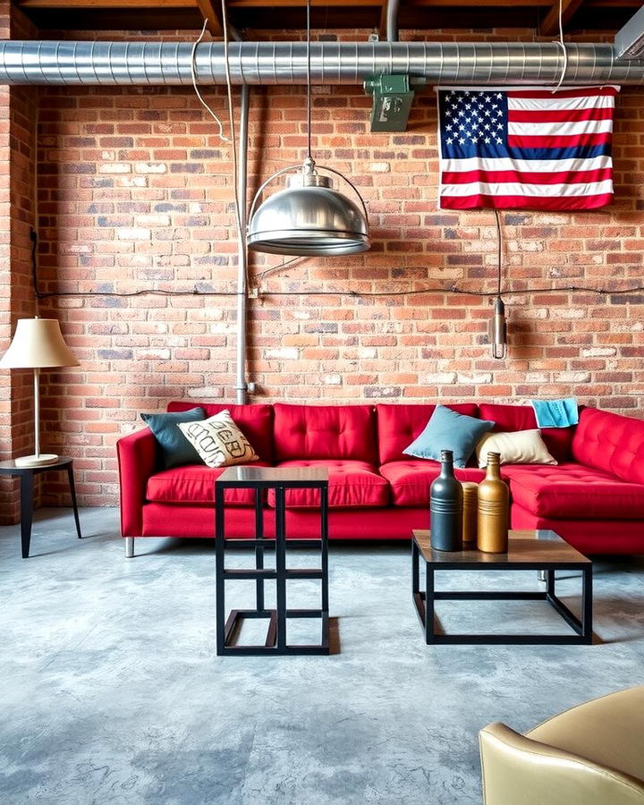 Red Couch in an Industrial Chic Setting - 25 Red Couch Living Room Ideas