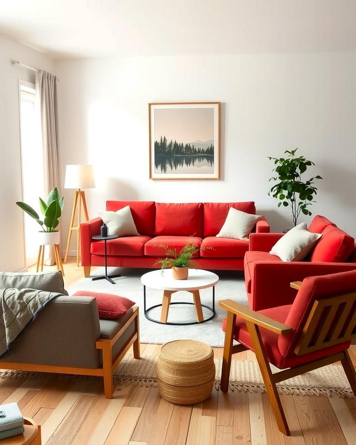 Red Couch with Scandinavian Simplicity - 25 Red Couch Living Room Ideas