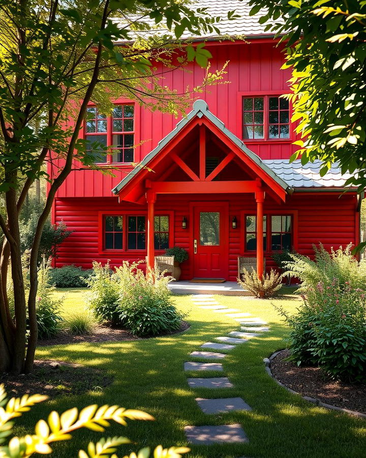 Red Exterior with Greenery Accents - 25 red home exterior ideas