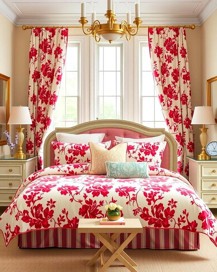 Red Floral Accents - 25 Red Bedroom Ideas