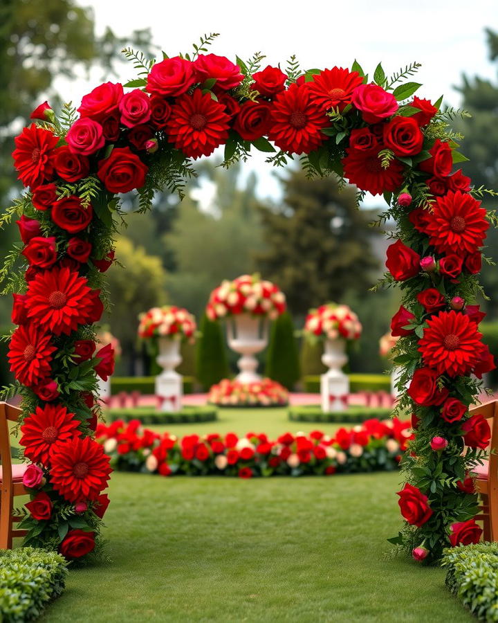 Red Floral Archway 2 - 30 Red Wedding Theme Ideas