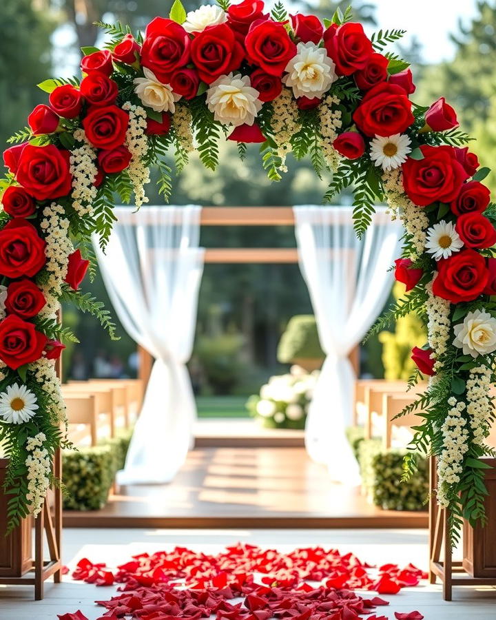 Red Floral Archway - 30 Red Wedding Theme Ideas