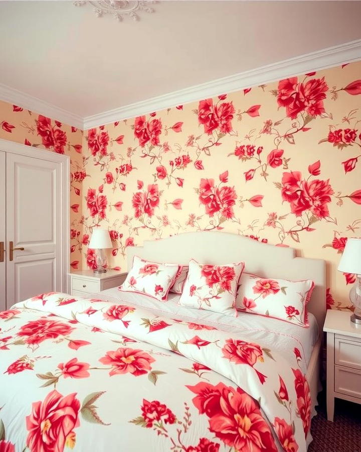 Red Floral Patterns for a Feminine Touch - 25 Red Bedroom Ideas