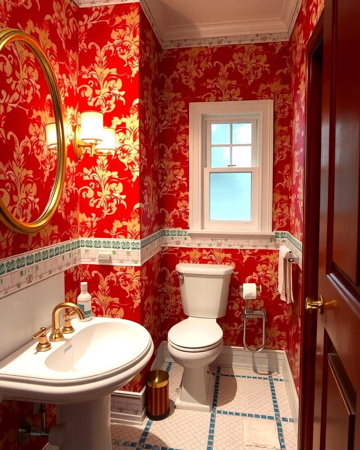 Red Floral Wallpaper - 25 Red Bathroom Ideas