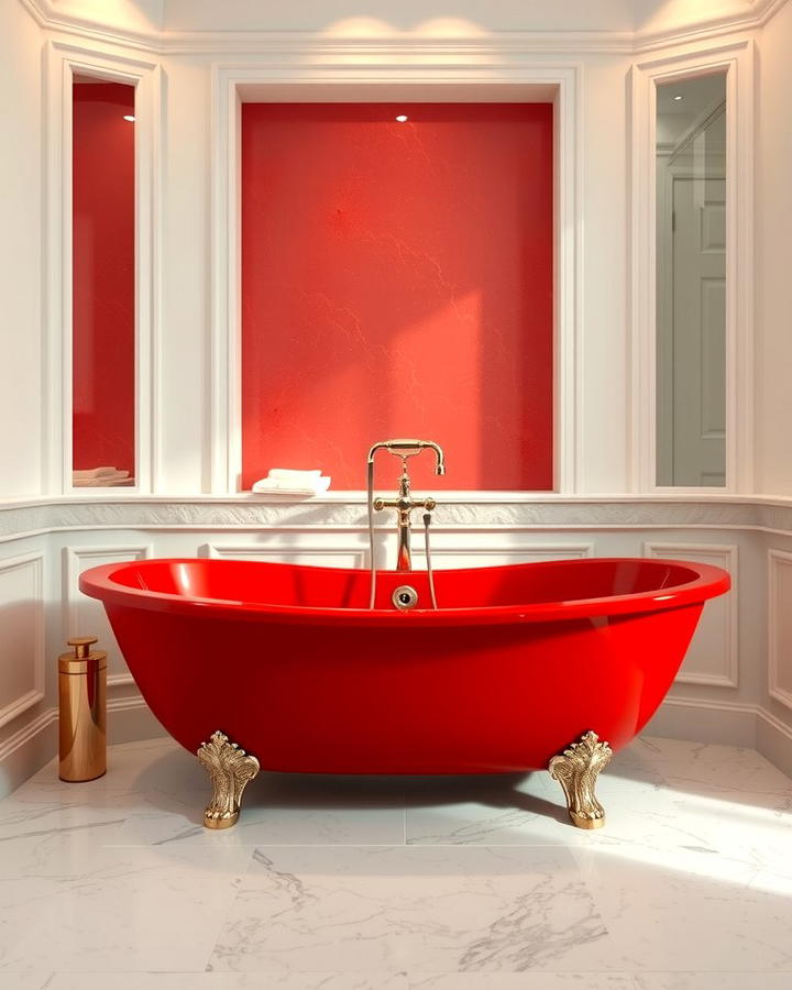 Red Freestanding Bathtub - 25 Red Bathroom Ideas