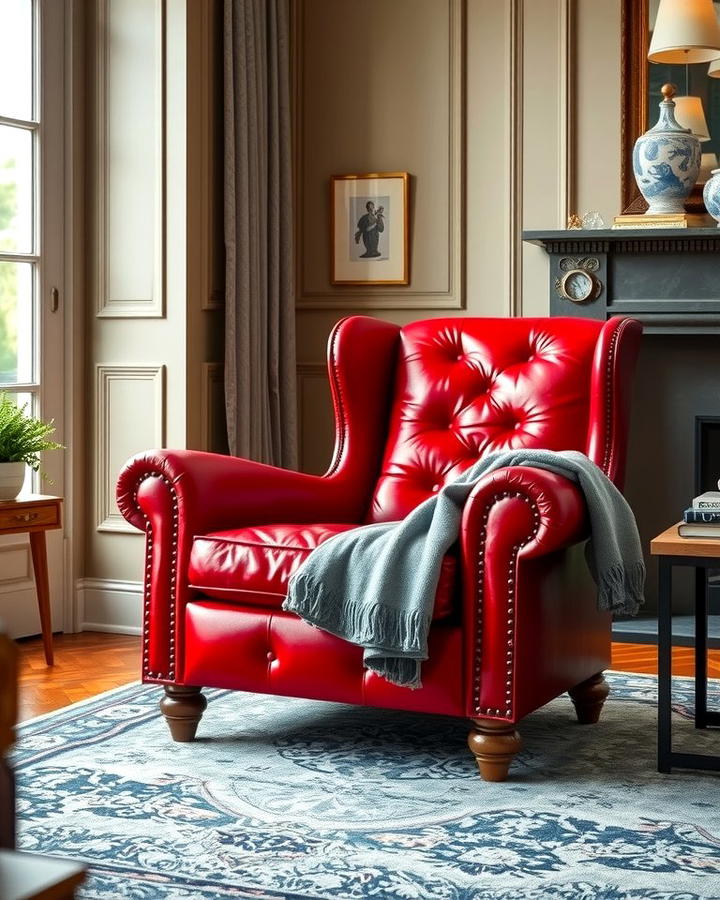 Red Leather Armchair with Grey Accents - 25 Red and Grey Living Room Ideas