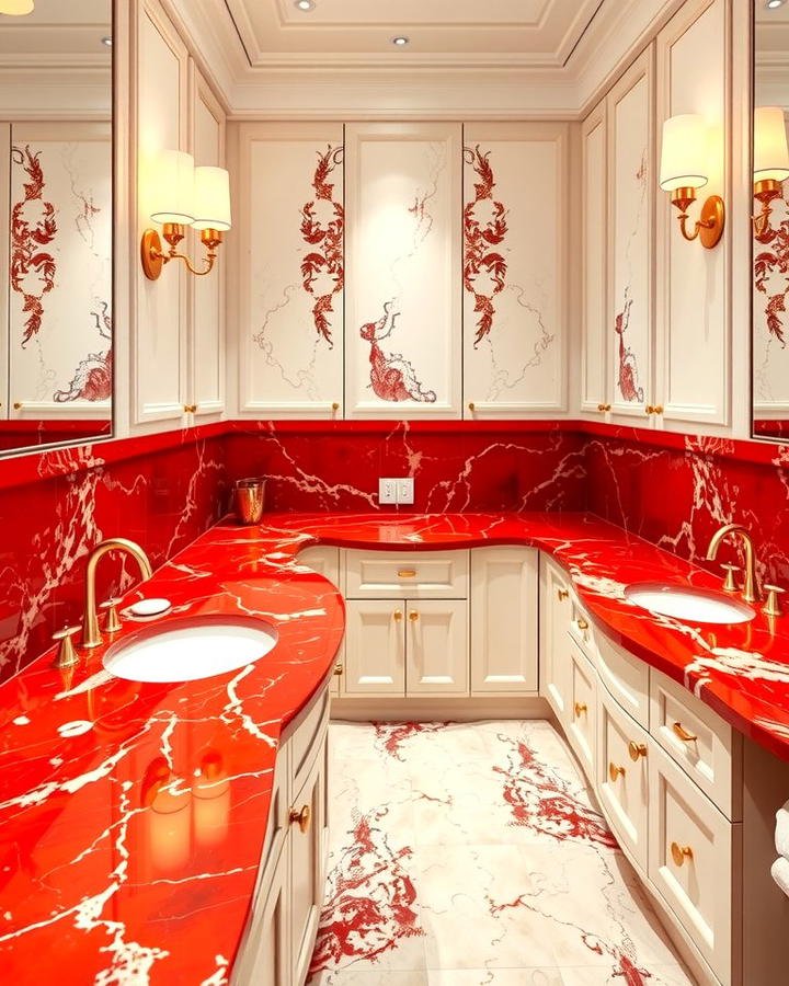 Red Marble Countertops - 25 Red Bathroom Ideas