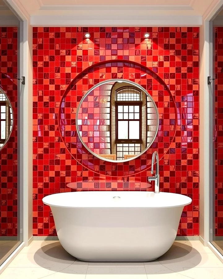 Red Mosaic Backsplash - 25 Red Bathroom Ideas