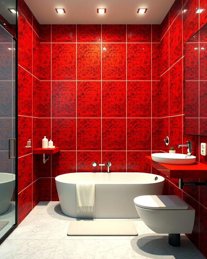 Red Mosaic Tiles - 25 Red Bathroom Ideas