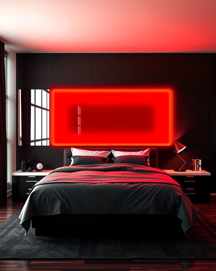 Red Neon Lighting - 25 red black and white bedroom ideas