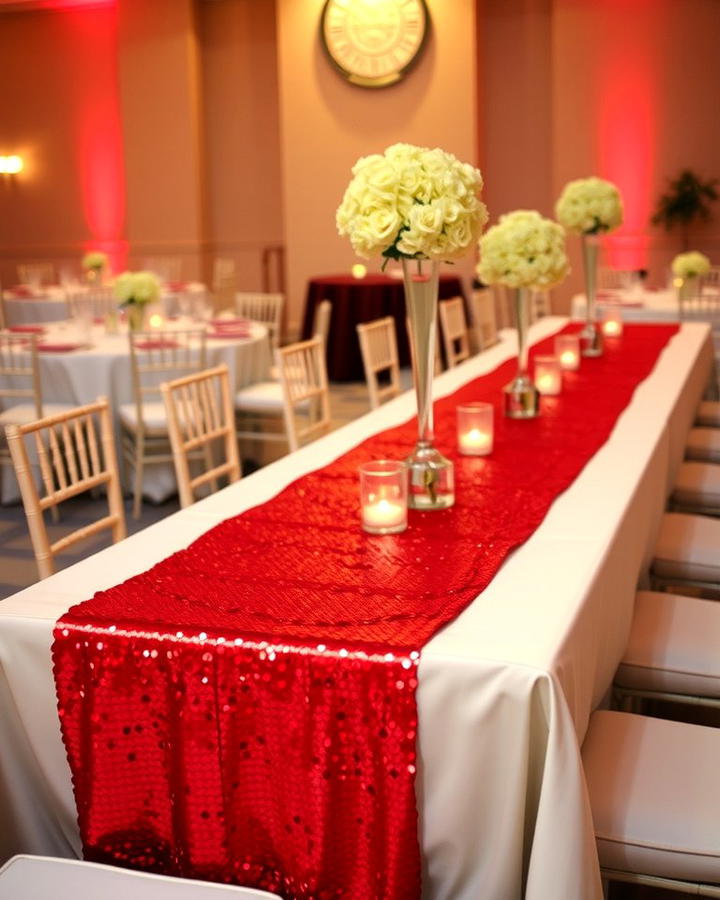 Red Sequin Table Runners - 30 Red Wedding Theme Ideas