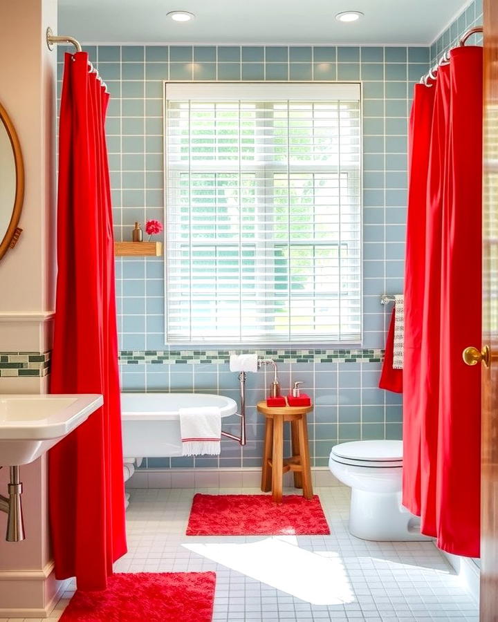 Red Shower Curtains - 25 Red Bathroom Ideas