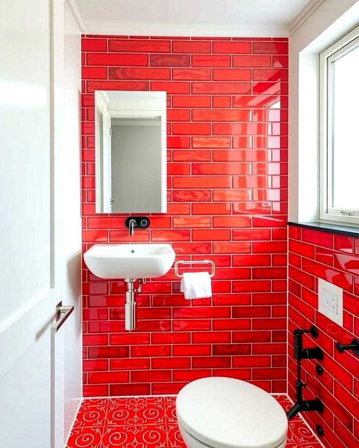 Red Tile Backsplash - 25 Red Bathroom Ideas