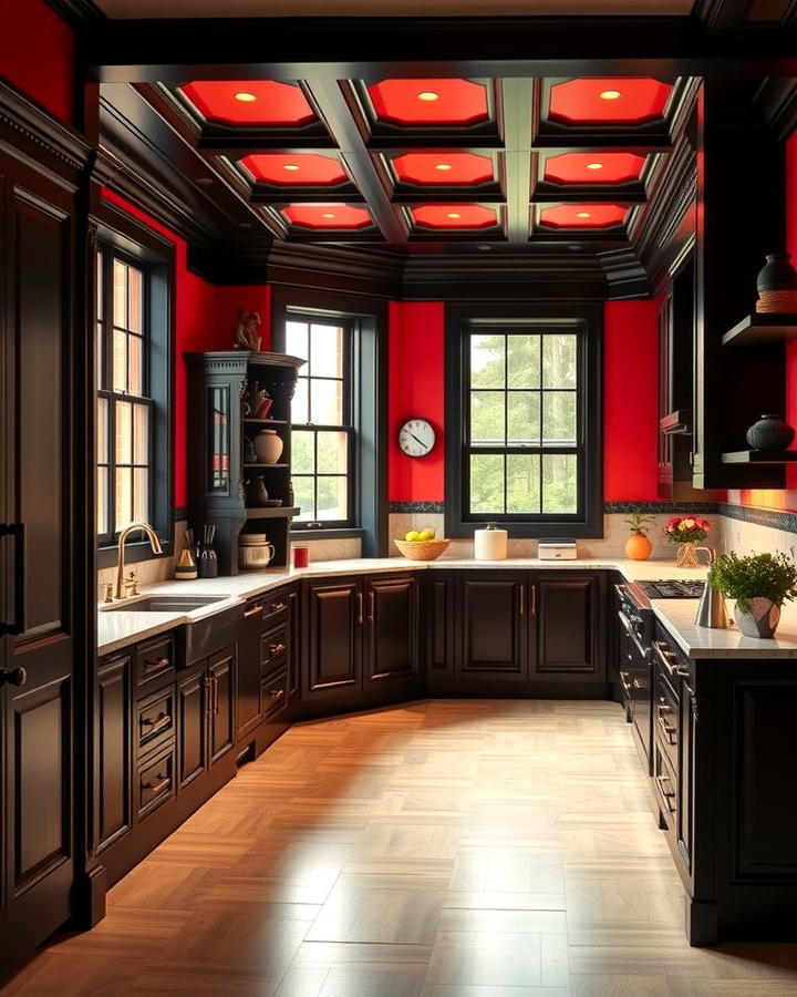 Red Wall Paint with Black Trim - 25 red and black kitchen ideas