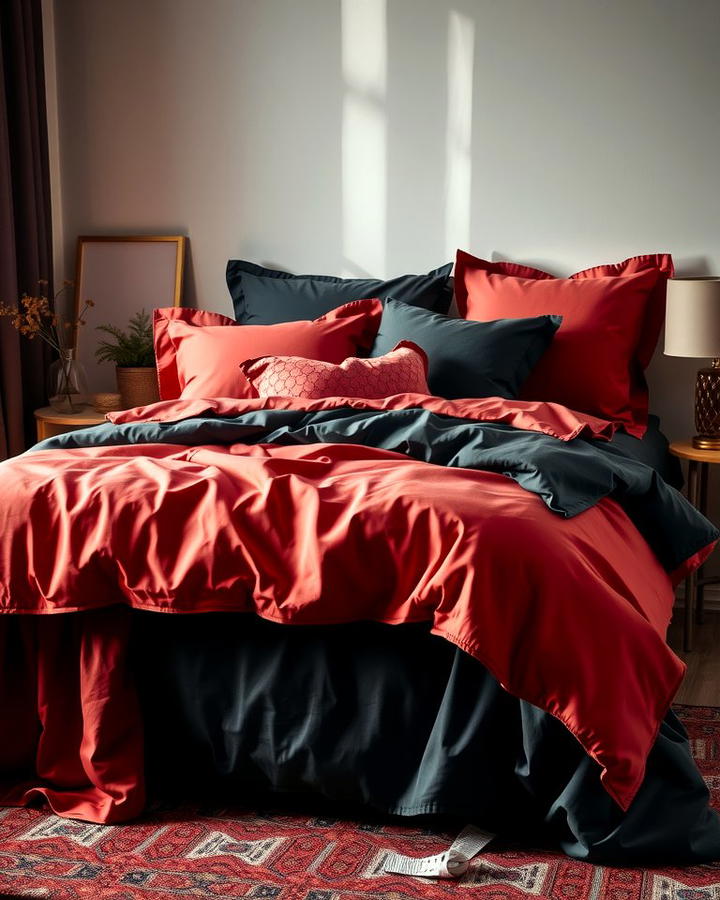 Red and Black Bedding Layers - 25 Red and Black Bedroom Ideas