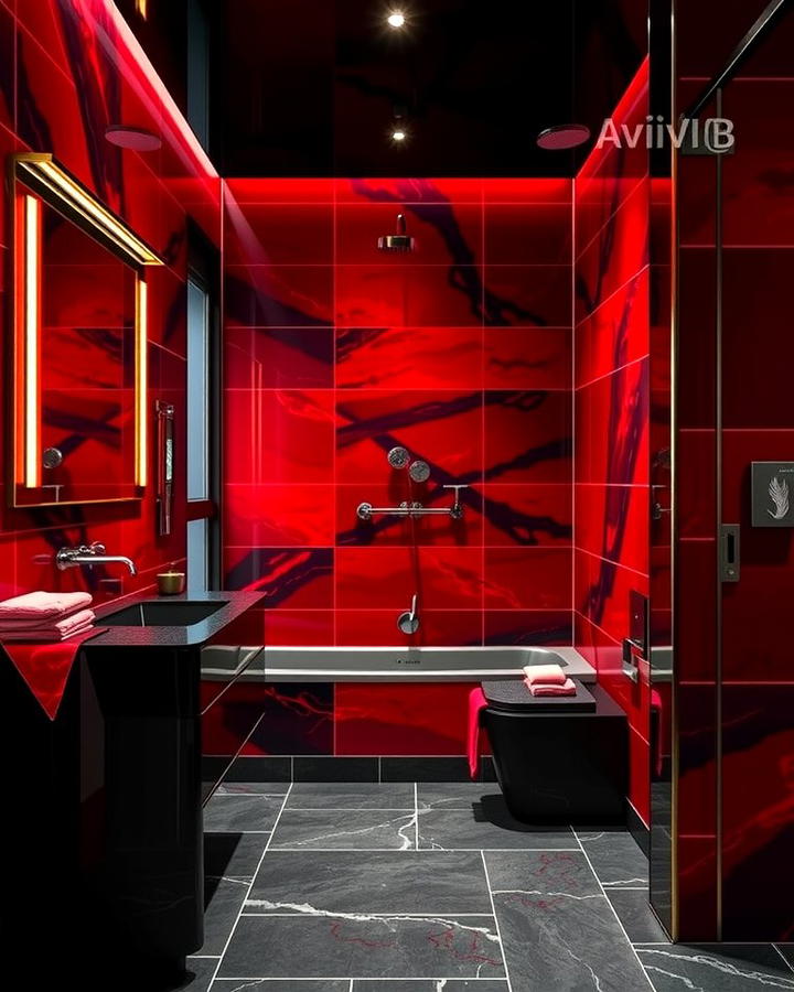 Red and Black Contrast - 25 Red Bathroom Ideas