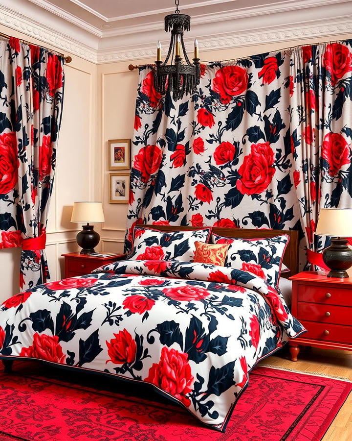 Red and Black Floral Prints - 25 Red and Black Bedroom Ideas