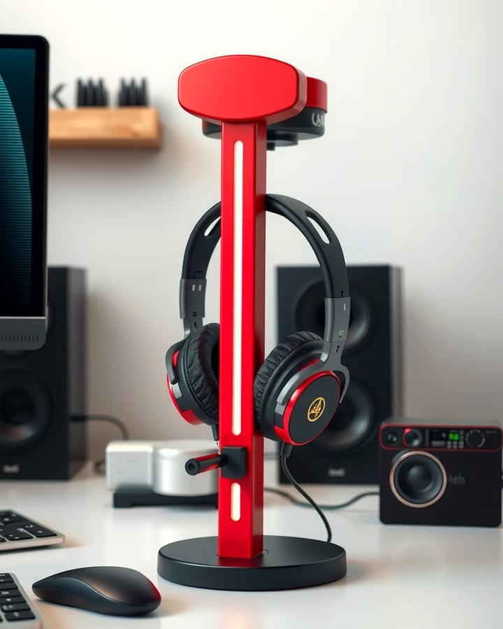 Red and Black Headset Stand - 25 Red and Black Gaming Setup Ideas