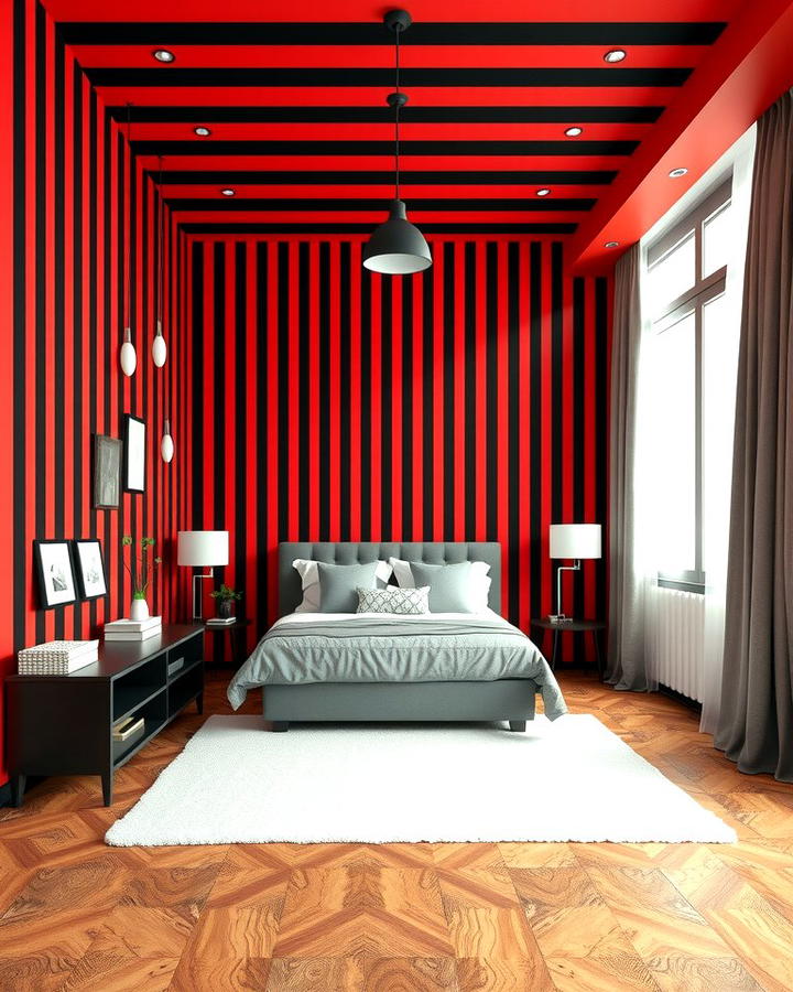 Red and Black Striped Wallpaper - 25 Red and Black Bedroom Ideas