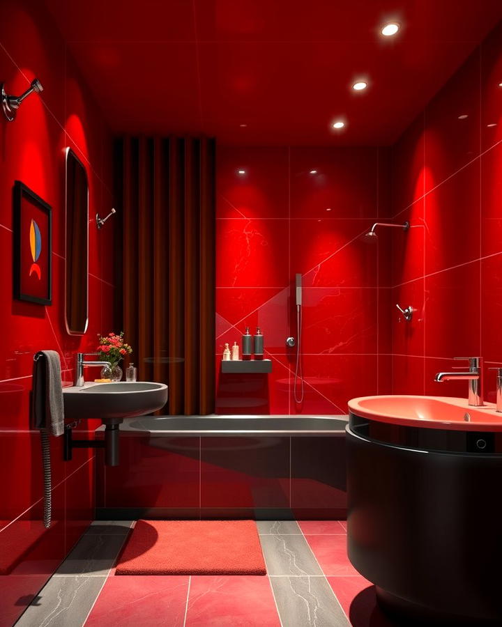 Red and Black Theme - 25 Red Bathroom Ideas