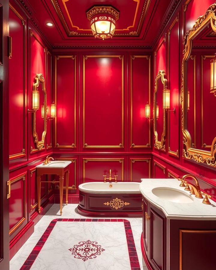 Red and Gold Accents - 25 Red Bathroom Ideas