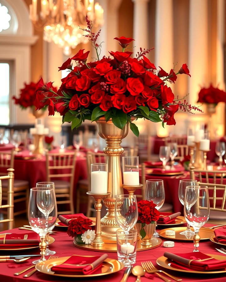 Red and Gold Centerpieces - 30 Red Wedding Theme Ideas