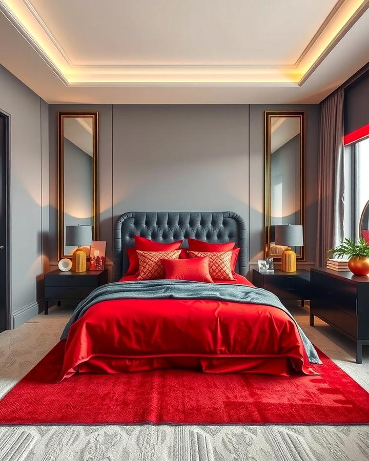 Red and Gray Color Combination - 25 Red Bedroom Ideas