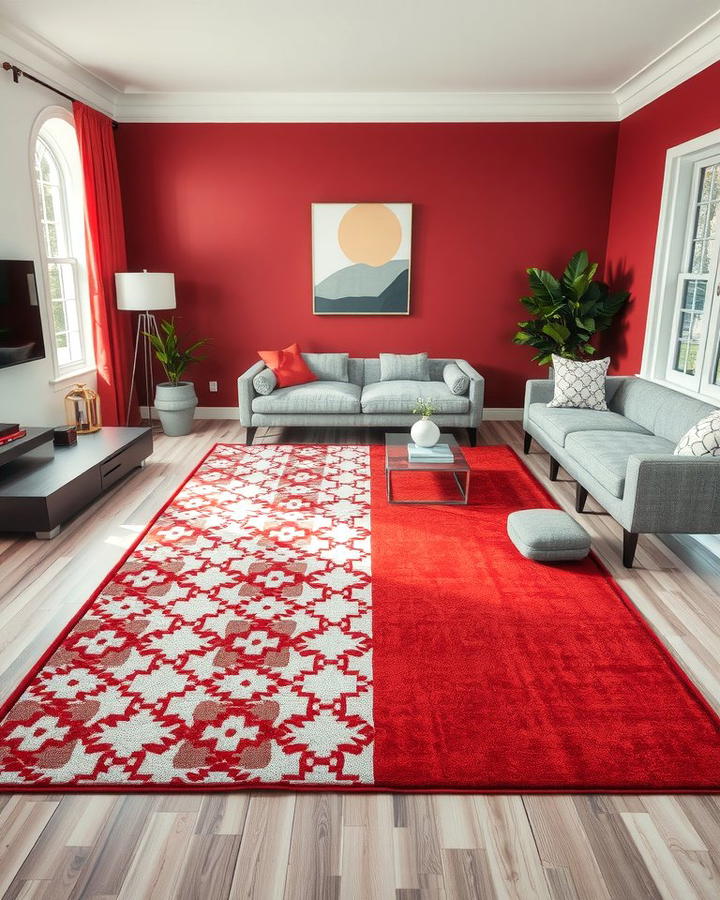 Red and Grey Area Rug - 25 Red and Grey Living Room Ideas