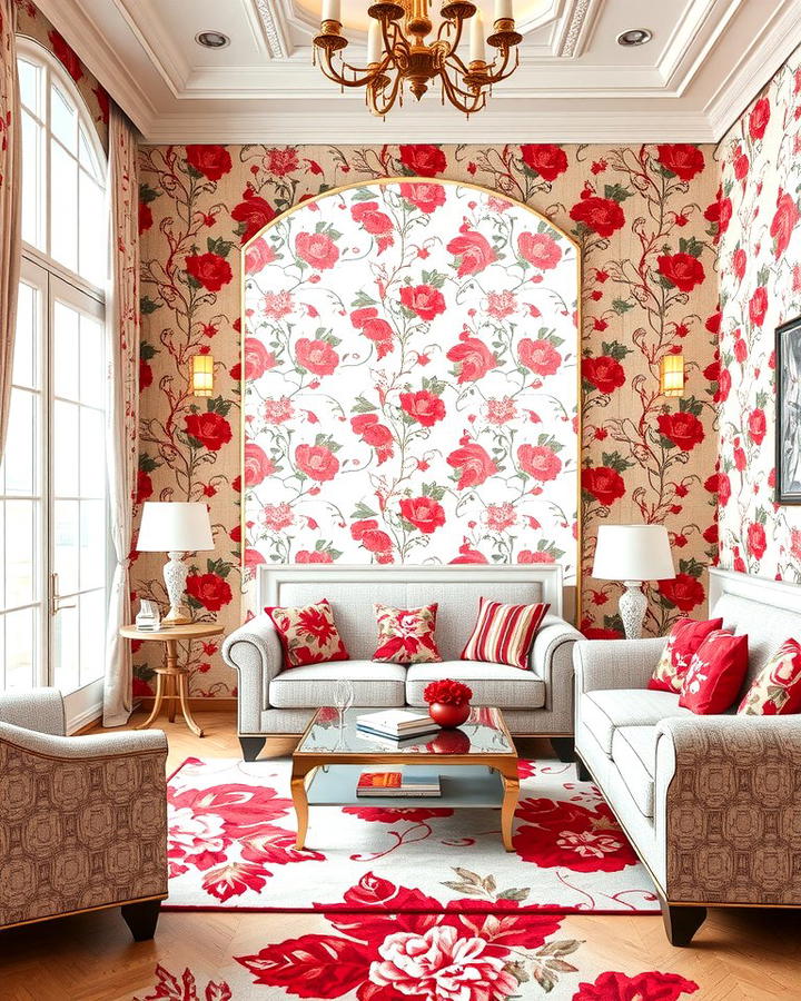 Red and Grey Floral Patterns - 25 Red and Grey Living Room Ideas