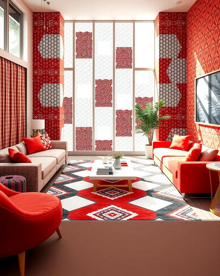 Red and Grey Geometric Patterns - 25 Red and Grey Living Room Ideas