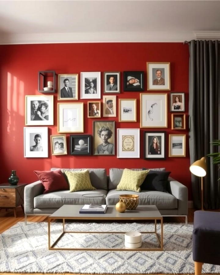 Red and Grey Living Room Gallery Wall - 25 Red and Grey Living Room Ideas