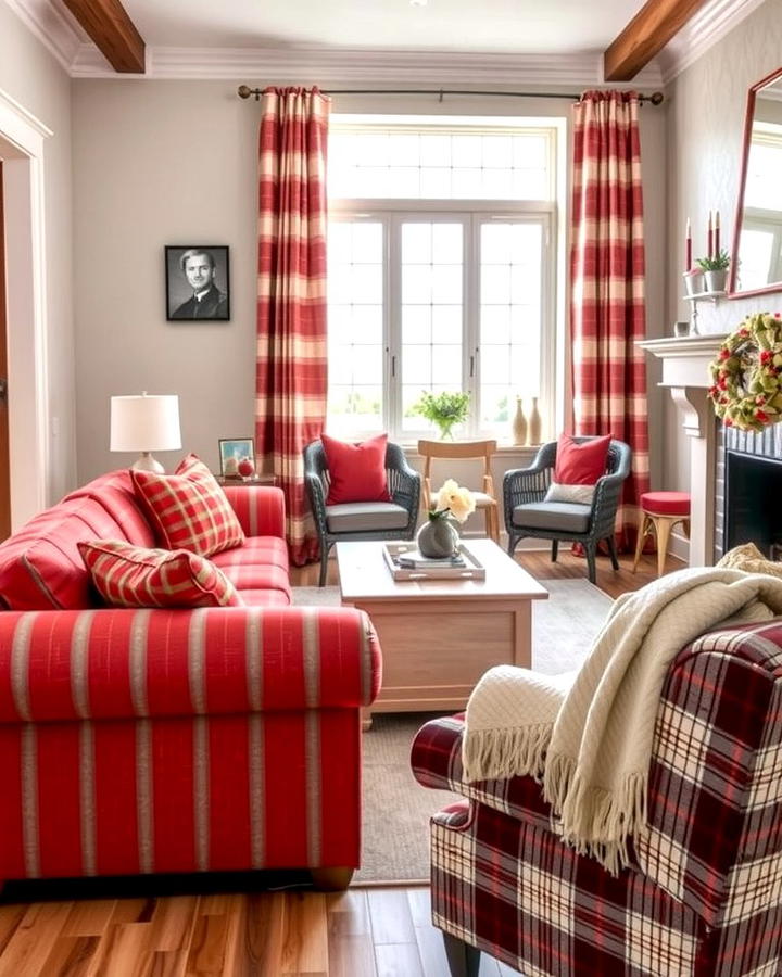 Red and Grey Plaid Upholstery - 25 Red and Grey Living Room Ideas