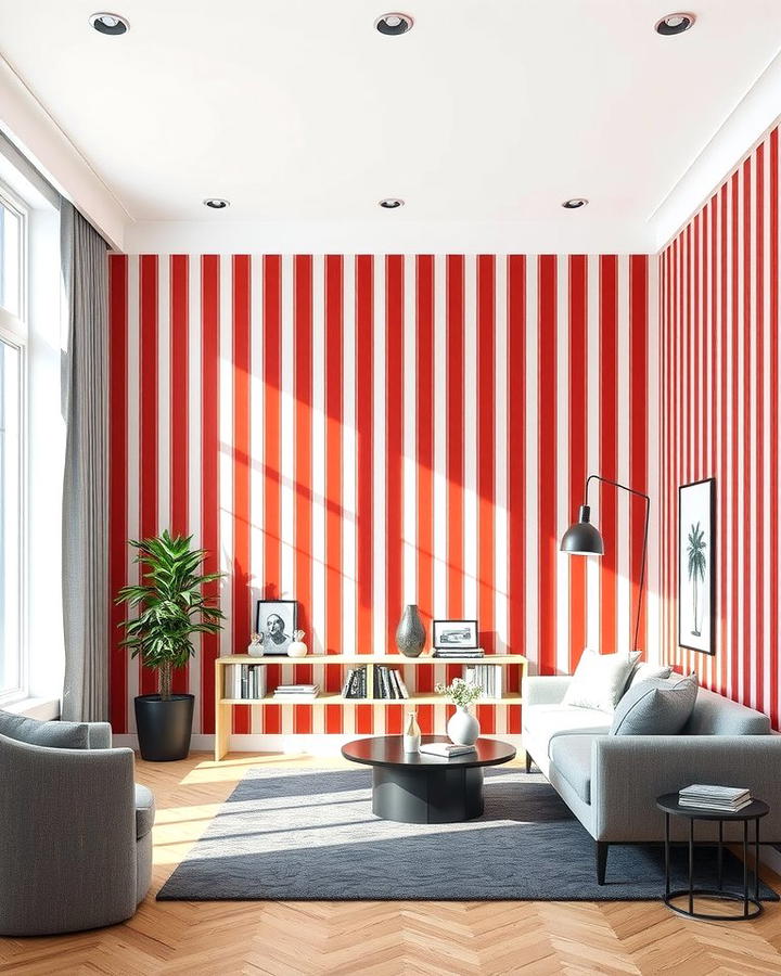 Red and Grey Striped Wallpaper - 25 Red and Grey Living Room Ideas