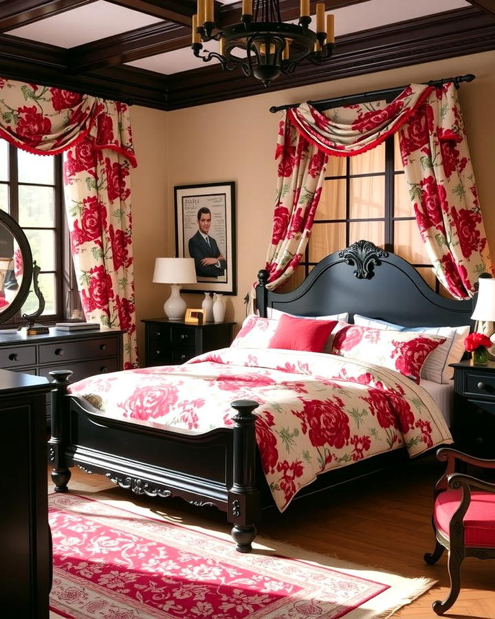 Red and White Floral Patterns - 25 red black and white bedroom ideas