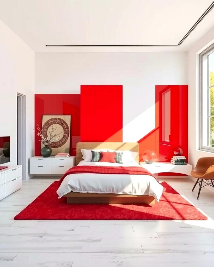 Red and White Minimalist Design - 25 Red Bedroom Ideas