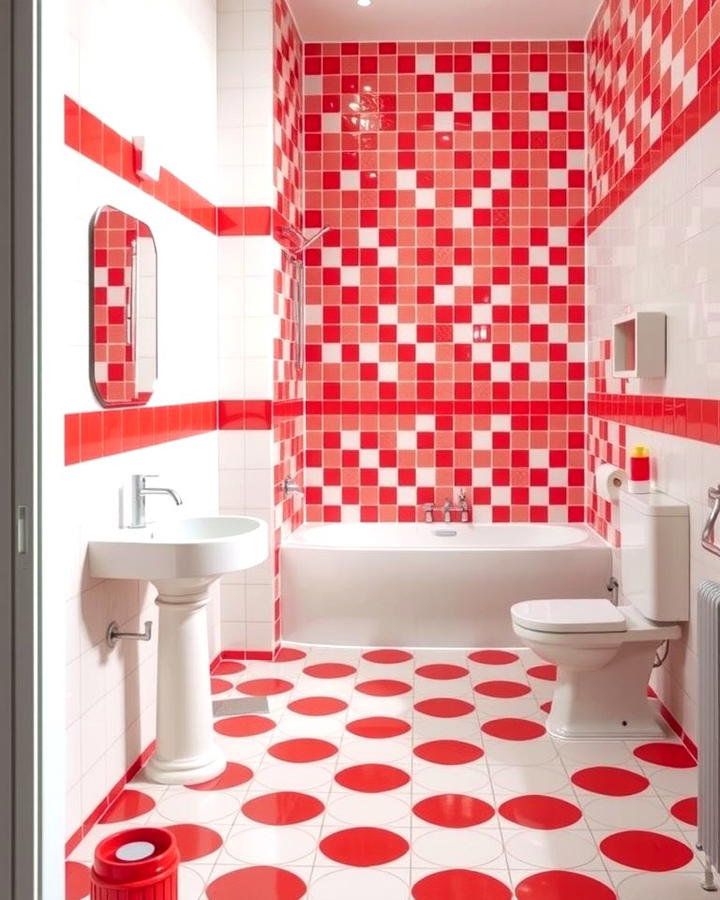 Red and White Tile Combination - 25 Red Bathroom Ideas