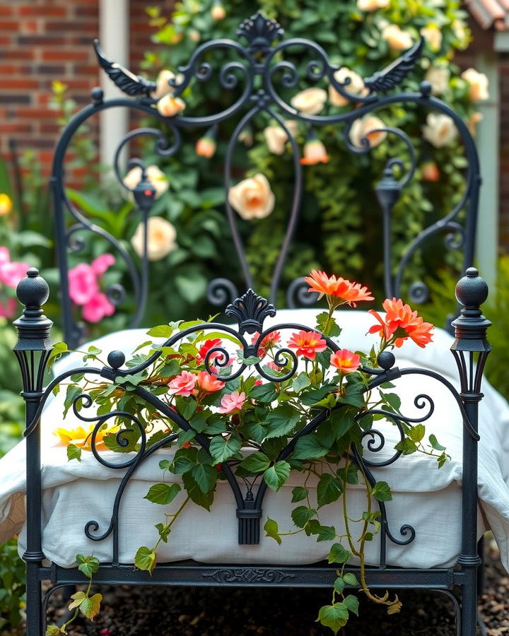 Repurposed Metal Bed Frame - 25 Vintage Garden Ideas